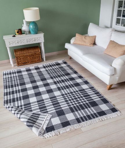 صورة Koza Home Duo White Black Double Sided Washable Woven Rug 22991A 80 x 300