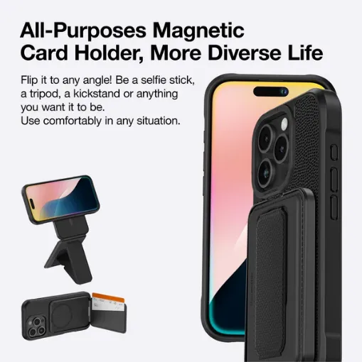 صورة كفر AT Glamour بمغناطيس MagSafe وحامل محفظة – iPhone 16 (6.1 إنش)