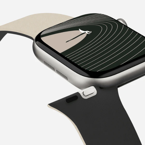 صورة سوار سناب لساعة آبل (سيليكون) - مقاس 42 - أسود فاحم + أبيض رملي