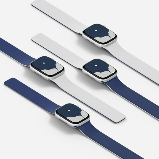 صورة سوار ساعة آبل Snap (سيليكون) – 46 ملم – أزرق داكن + خليج ضبابي