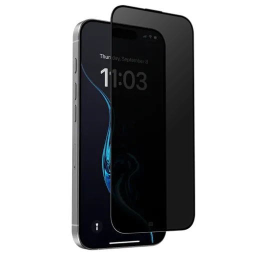 صورة لآيفون 17 برو ماكس (6.9 إنش) – زجاج حماية ثلاثي الأبعاد بالكامل فيوجن مع فلتر غبار وخصوصية تايتان